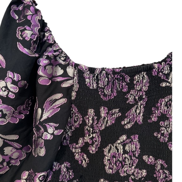 Tanya Taylor Smocked Peplum Top Square Neck Long Sleeve Large Whimsygoth Silk - Picture 2 of 10